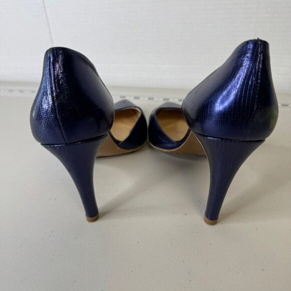 Brenda Zaro Blue Metallic Textured Leather Pump Heels Made In Spain Size 38 - Picture 2 of 15